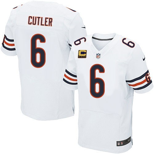 Men's Elite Jay Cutler C Patch Nike Jersey White Road - #6 NFL Chicago Bears